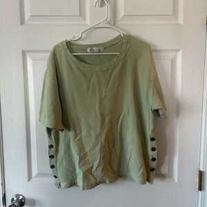 Green Short Sleeve Top with Button Accents